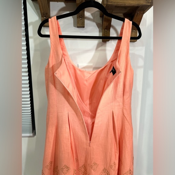 Nine West Linen Blend Coral Gold Stamped Design Pocket Dress 8 - Picture 9 of 11